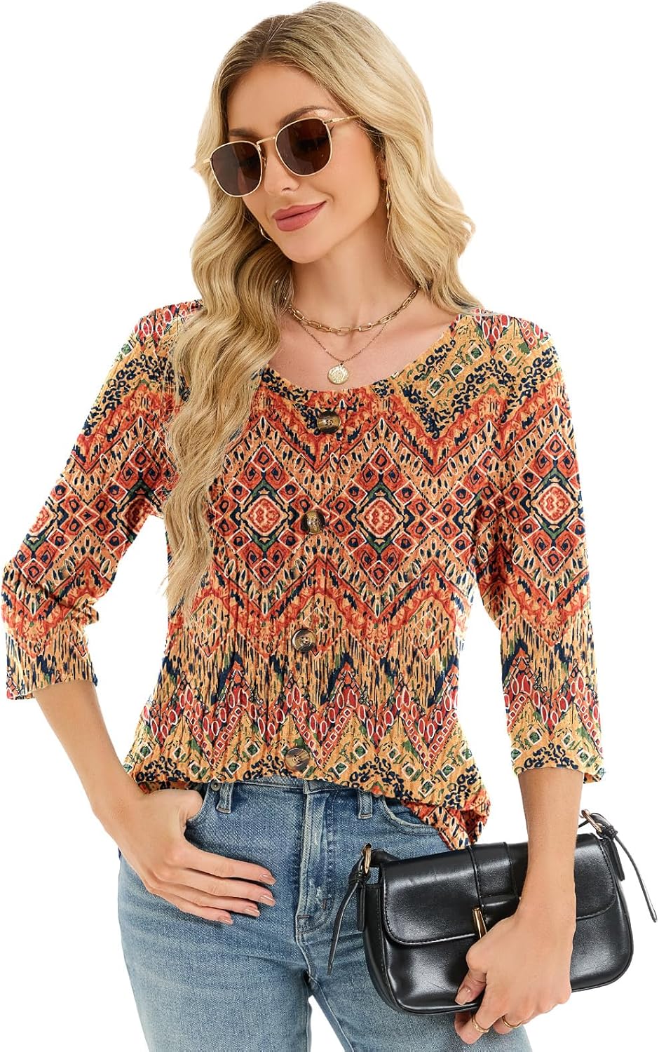 3/4 Length Sleeve Womens Tops Cozy Sweaters Casual Blouses Boho Tunic Tops Early Fall Spring Fashion Clothes 2025 - Image 4