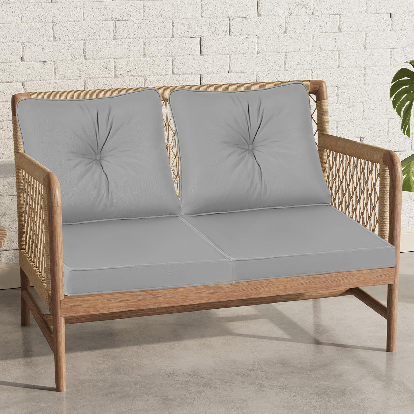 PRIMEPATIO Outdoor Garden Chair Cushion with Backrest, 7cm Thick Waterproof Patio Seat Pad for Low-Back Sofa Chairs, Replacement Garden Furniture Cushion with Ties, 50 x 50cm, Grey — view 6