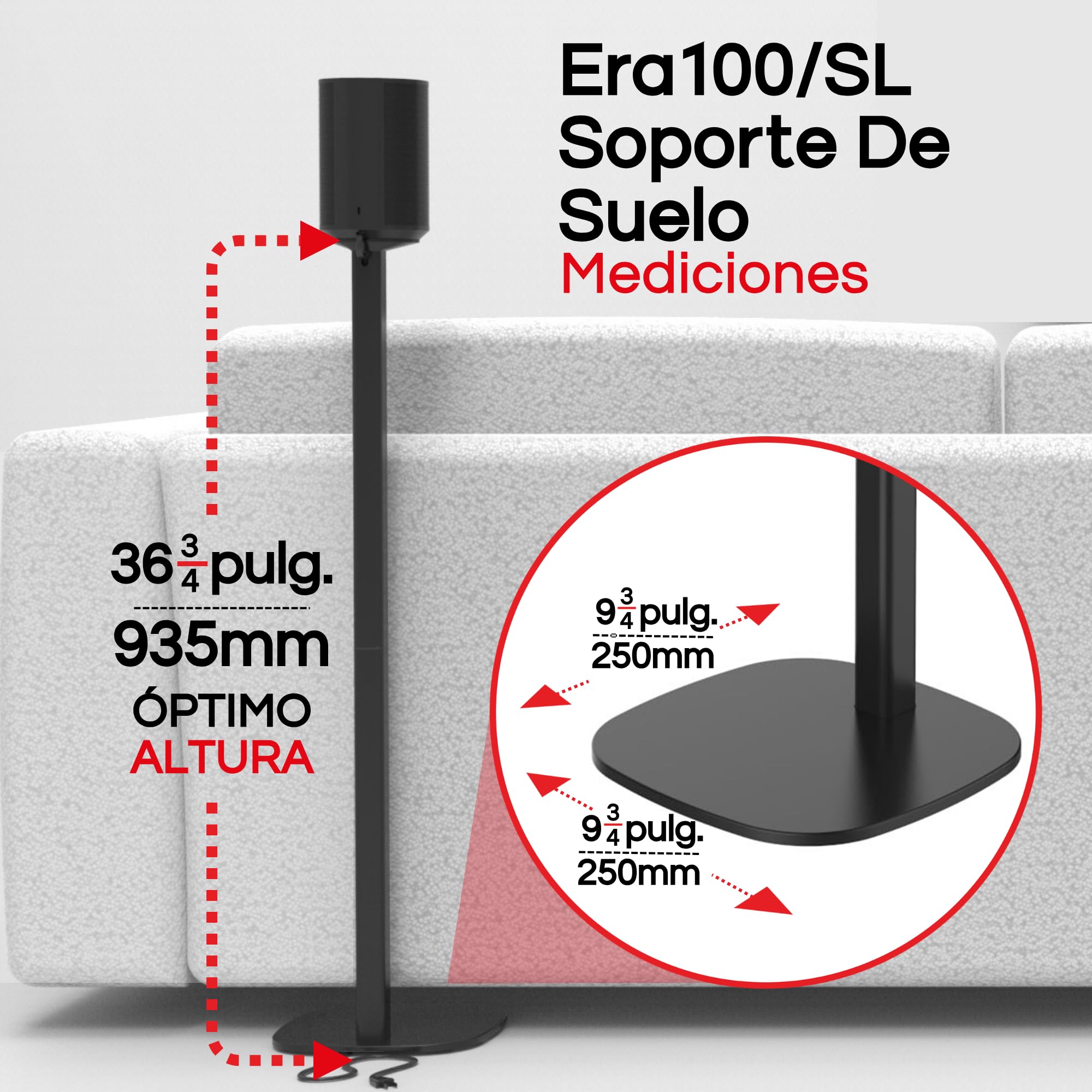 Sound bass ERA 100 Soporte de Suelo, Paquete Doble (2pcs), Compatible con Sonos ERA100 & ERA 100 SL, Sonos One & Play:1 Speakers, Accesorios Incluidos, Diseñado en el Reino Unido, Doble, Par (Negro)