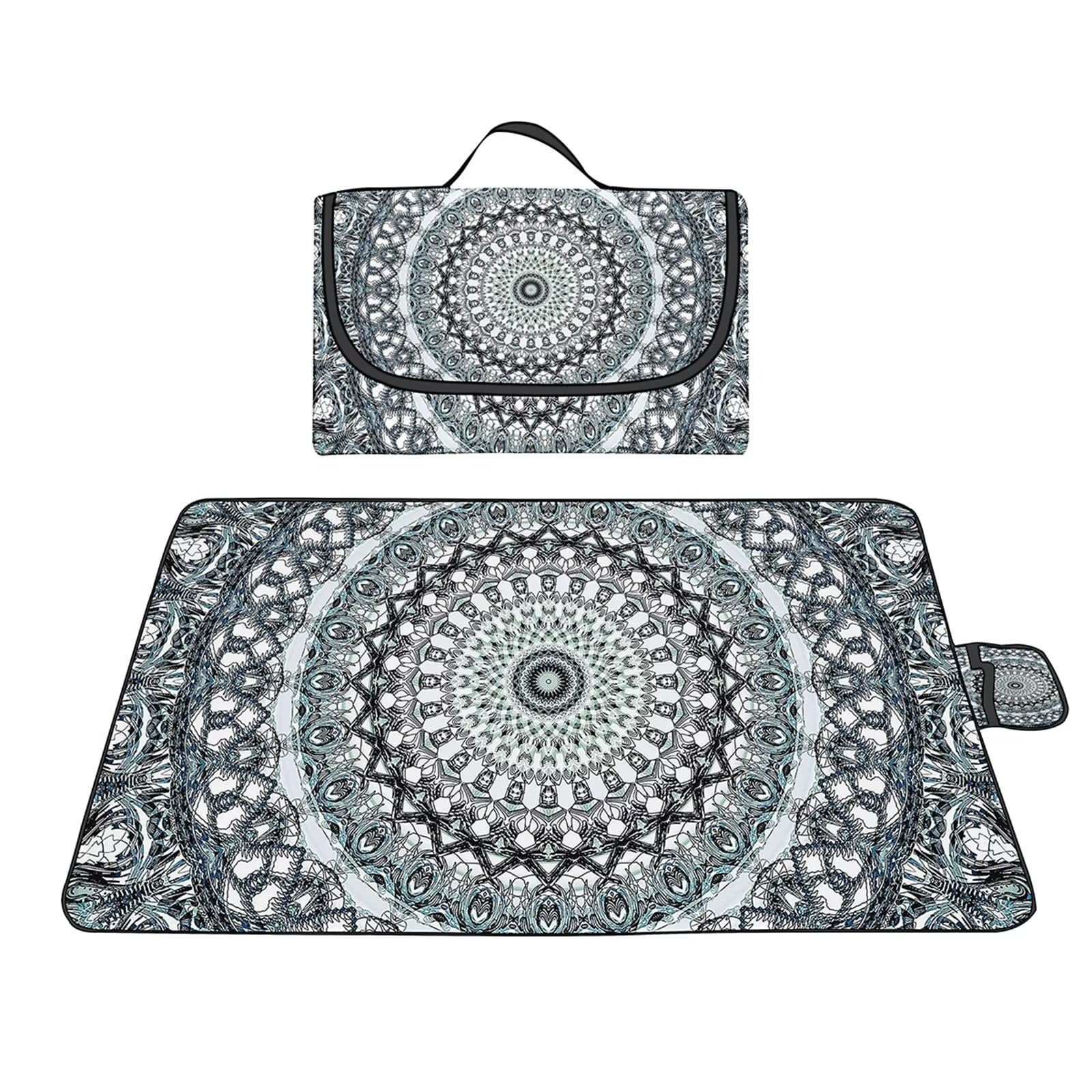 Manta de Picnic al Aire Libre, 200x300cm Alfombras de Playa, Mantas para pícnic Impermeable Prueba Arena Manta de Playa Plegable Portátil para Aire Libre Jardín Acampar Mantas Pícnic Mandala Gris
