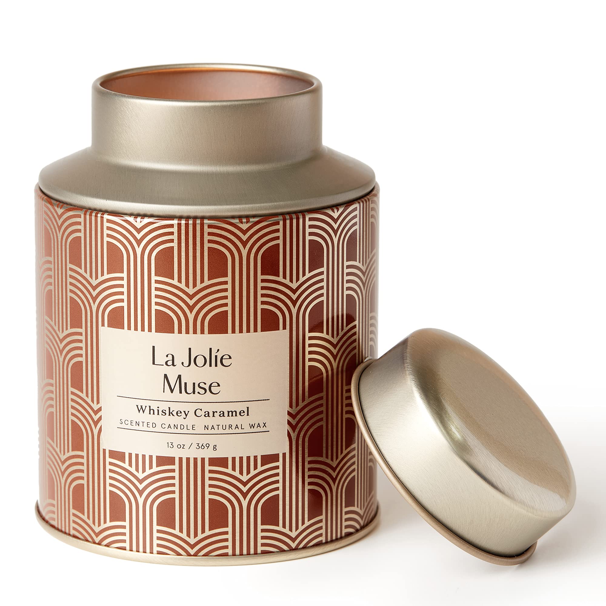 La Jolíe Muse Scented Candles for Mens Gift Set, Whiskey Caramel Natural Soy Wax Large Candle, Relaxation Gifts for Men 100 Hours Long Burning, Tin, 13Oz/369g