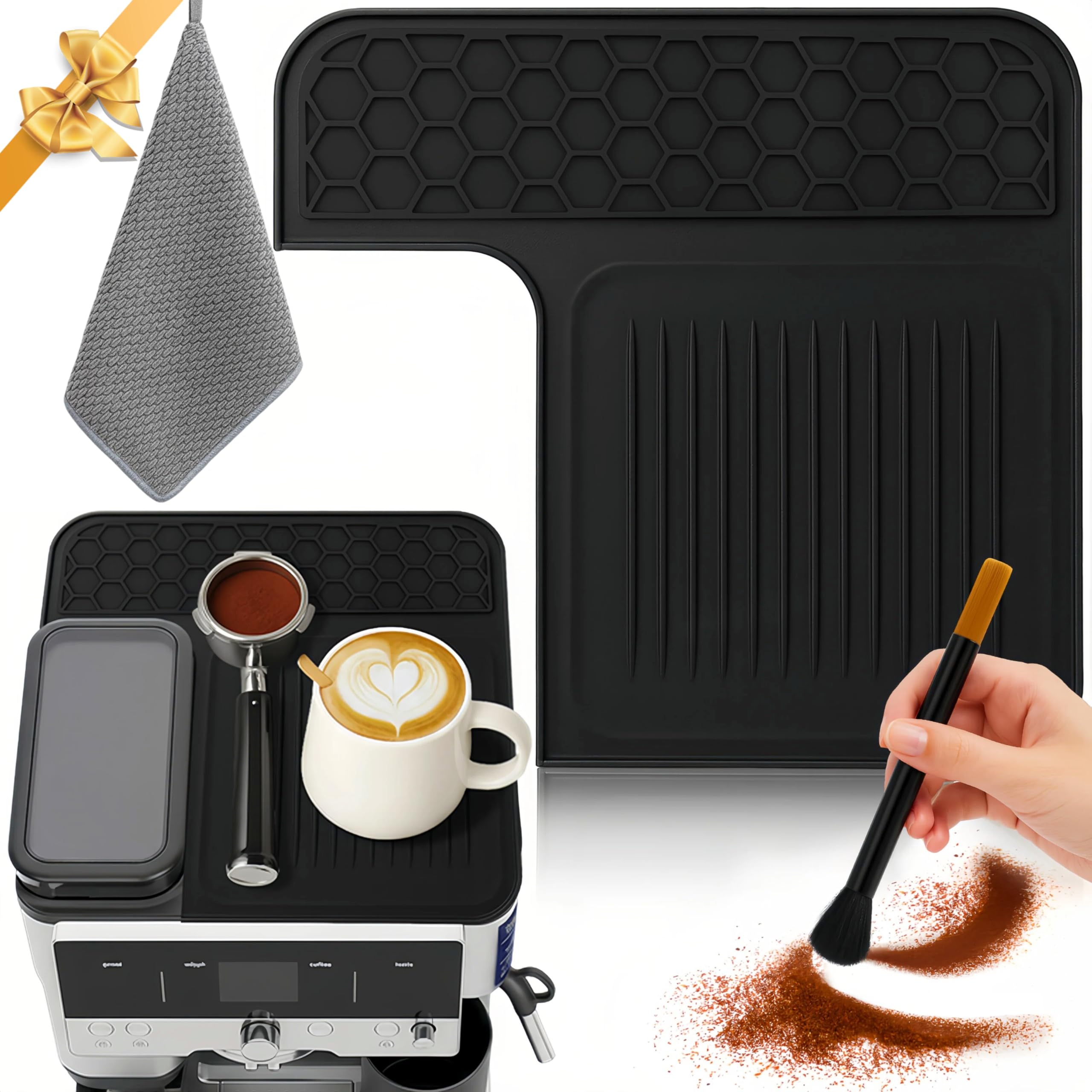 SEOIMU 1 Stück Obermatte für Ninja Luxe Cafe Premier ES601EU, mit Barista-Handtuch und Kaffeereinigungsbürste, schützt die Oberfläche, kratzfest, leicht zu reinigen,rutschfeste Kaffeemaschine Zubehör