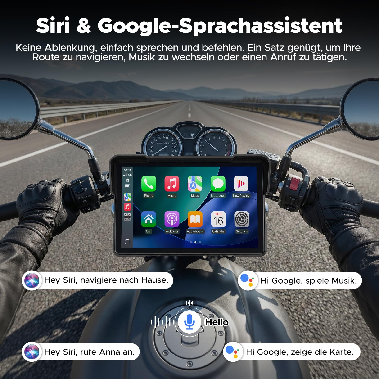 Volam Schermo Carplay per Moto con Senza Fili CarPlay & Android Auto, 7 Pollici Touchscreen Autoradio Portatile per Motocicletta con Navigazione, Doppio Bluetooth