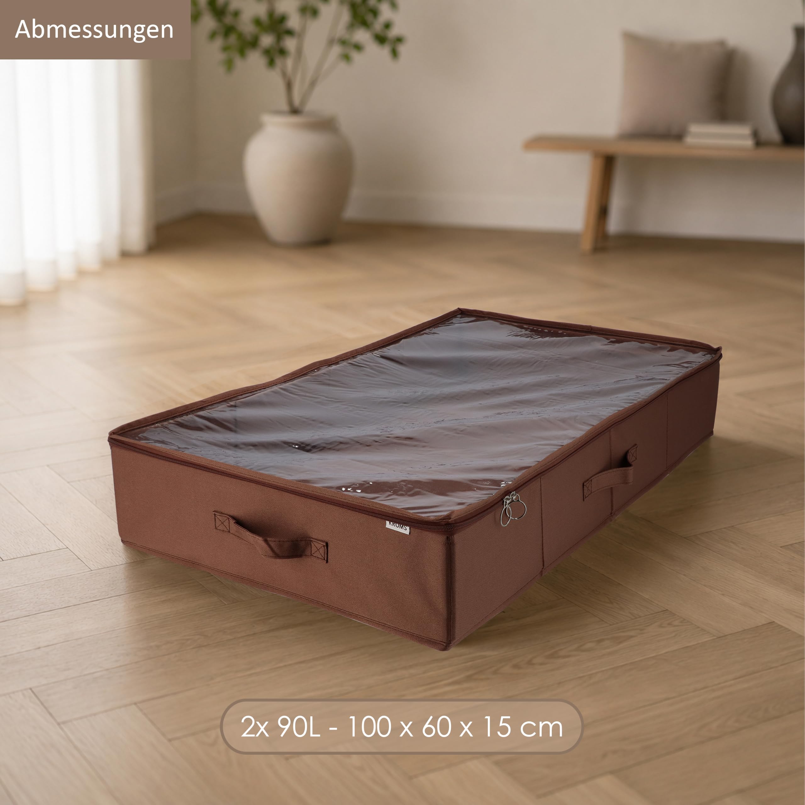 Unterbett Aufbewahrung 2er Set - Braun - 100 x 60 x 15 cm - Aufbewahrungsbox mit Deckel - Bettwäsche, Kleidung & Decken - Unterbett Aufbewahrungsbox faltbar - Kleiderschrank Organizer