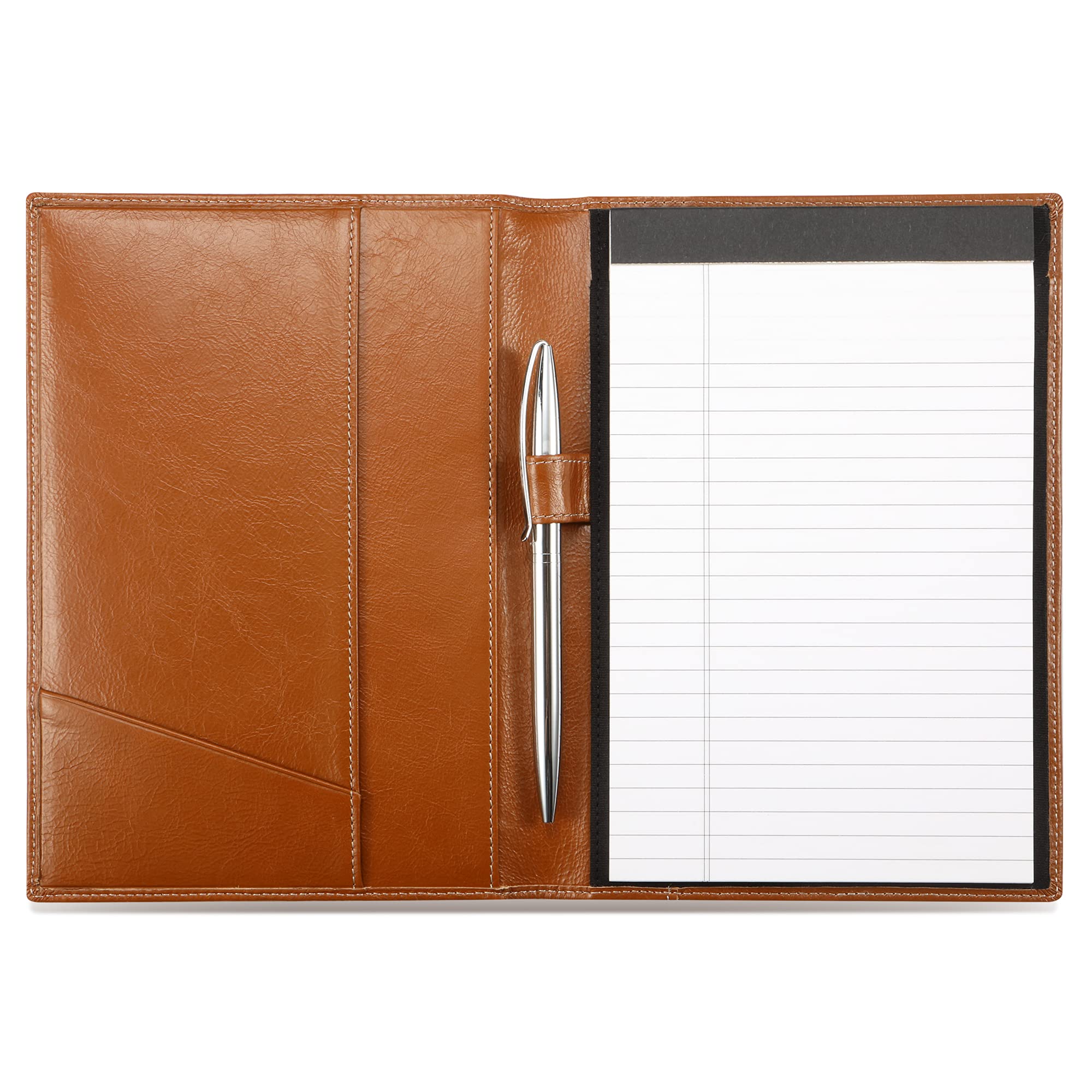 HISCOW Slim Leather Junior Padfolio, 5x8 Notepad Cover, Antiqued Brown