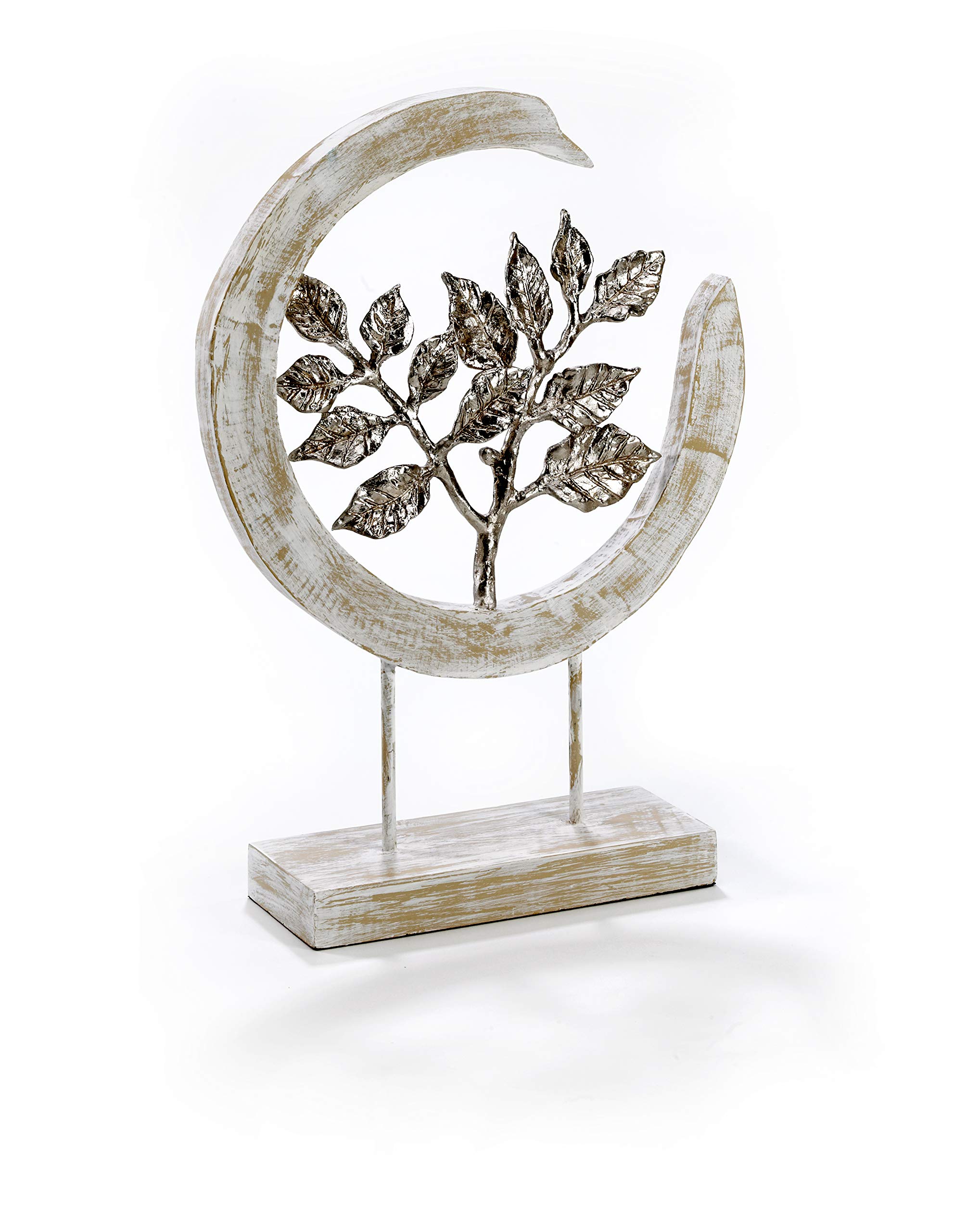 Moritz Silver Leafs Blätter 47 cm Silber – Mangoholz Skulptur Zweig modern