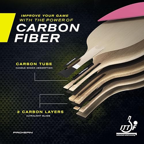 Vista 3 de PRO-SPIN Palas de ping pong - Raquetes de tenis de mesa de nivel profesional con fibra de carbono para un control superior Lámina de 7 capas, goma