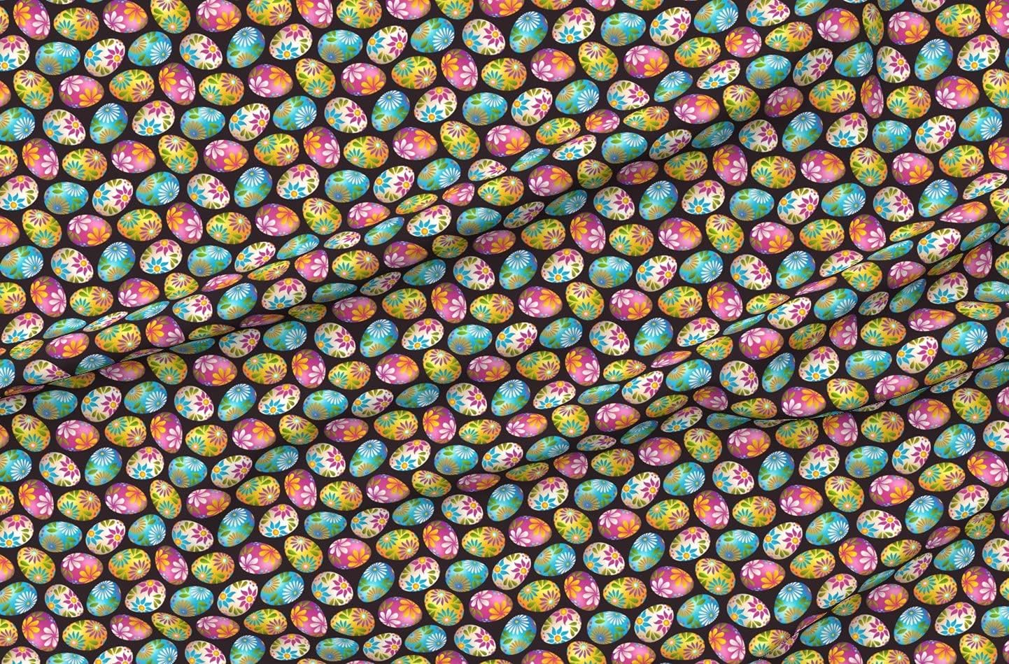 Spoonflower Fabric - Painted Eggs Easter Holiday Spring Floral Folk Art Printed on Organic Cotton Sateen Fabric by The Yard - Sewing Quilting Apparel Home Decor