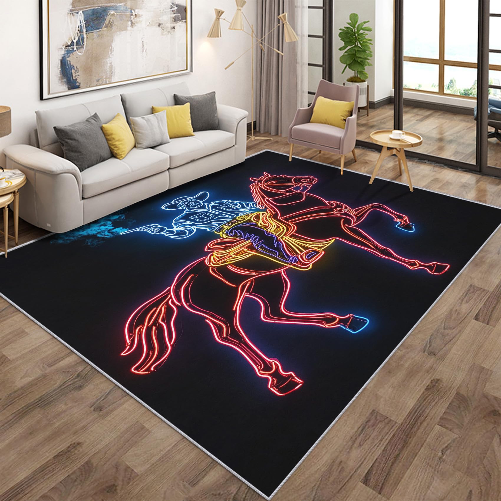 Tapis salon néons abstrait lavable pour finir avec les taches