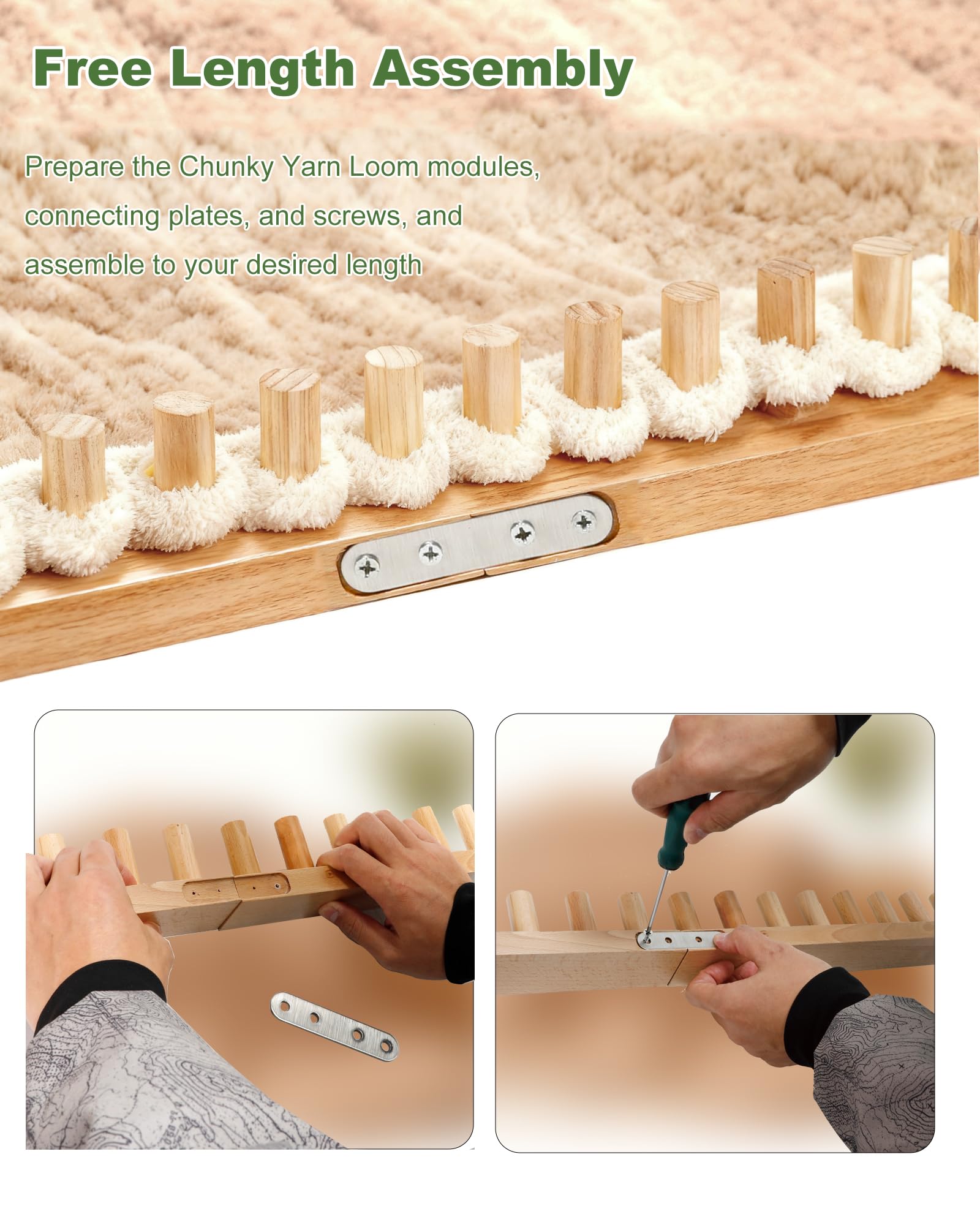 Loveinlast 162,6 cm grobes Strickgarn-Decken-Webstuhl-Set, grobe Decke, Holzwebstuhl für Anfänger, anschließbar und zerlegbar, 4-in-1-Grobgarn-Strickwebstuhl