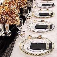 Vista 4 de WDF 100 unidades de servilletas negras y doradas desechables - 3 capas, servilletas negras con borde dorado, servilletas desechables de papel