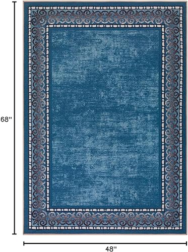 Miniatura 2 de Antep Rugs - Alfombras con bordes modernos de 4 x 6 antideslizantes (antideslizante) con respaldo de goma de bajo perfil para interiores (azul