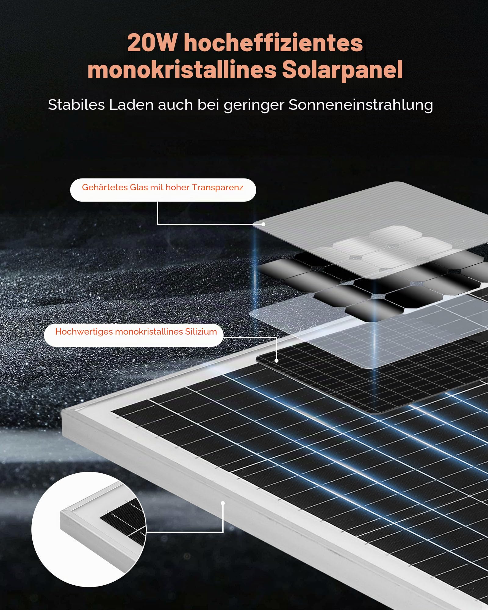 VEVOR 12V Monokristallines Solarpanel-Kit 20W, MPPT-Controller, IP65 wasserdicht für Auto, Boot, Wohnmobil
