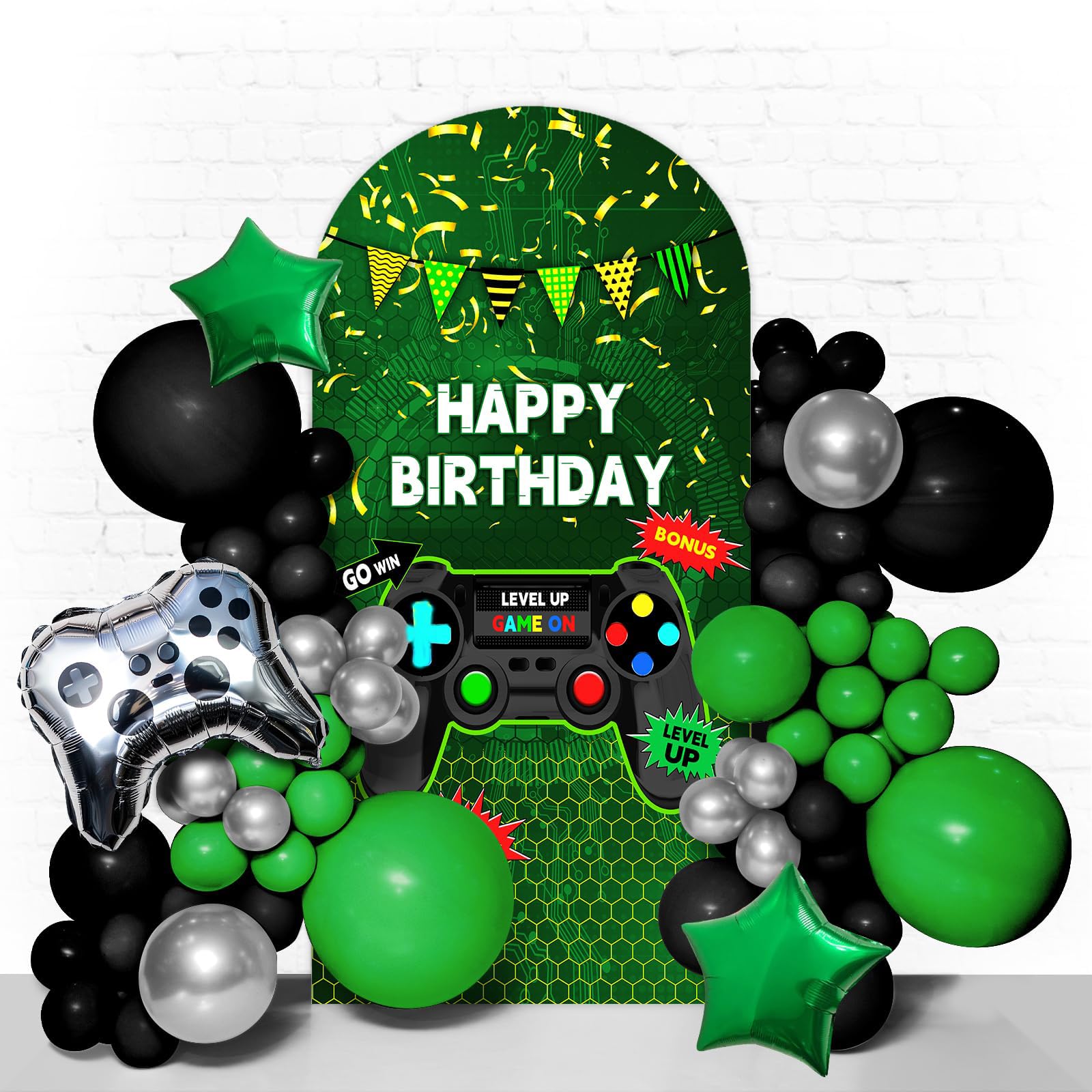 Video Game Arch Cover 4FT Double-Sided Spandex Fitted Birthday Party Arch Stand Covers Round Top Video Game Arch Backdrop Covers for Birthday Party