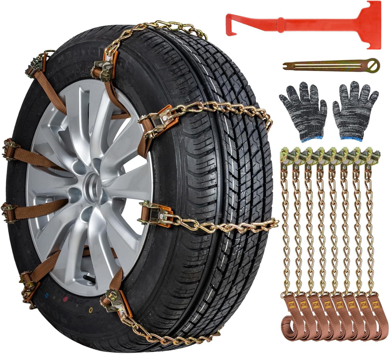 Qoosea Snow Chains Tire Chains for Car Trucks 8 Pieces Universal Thickened Manganese