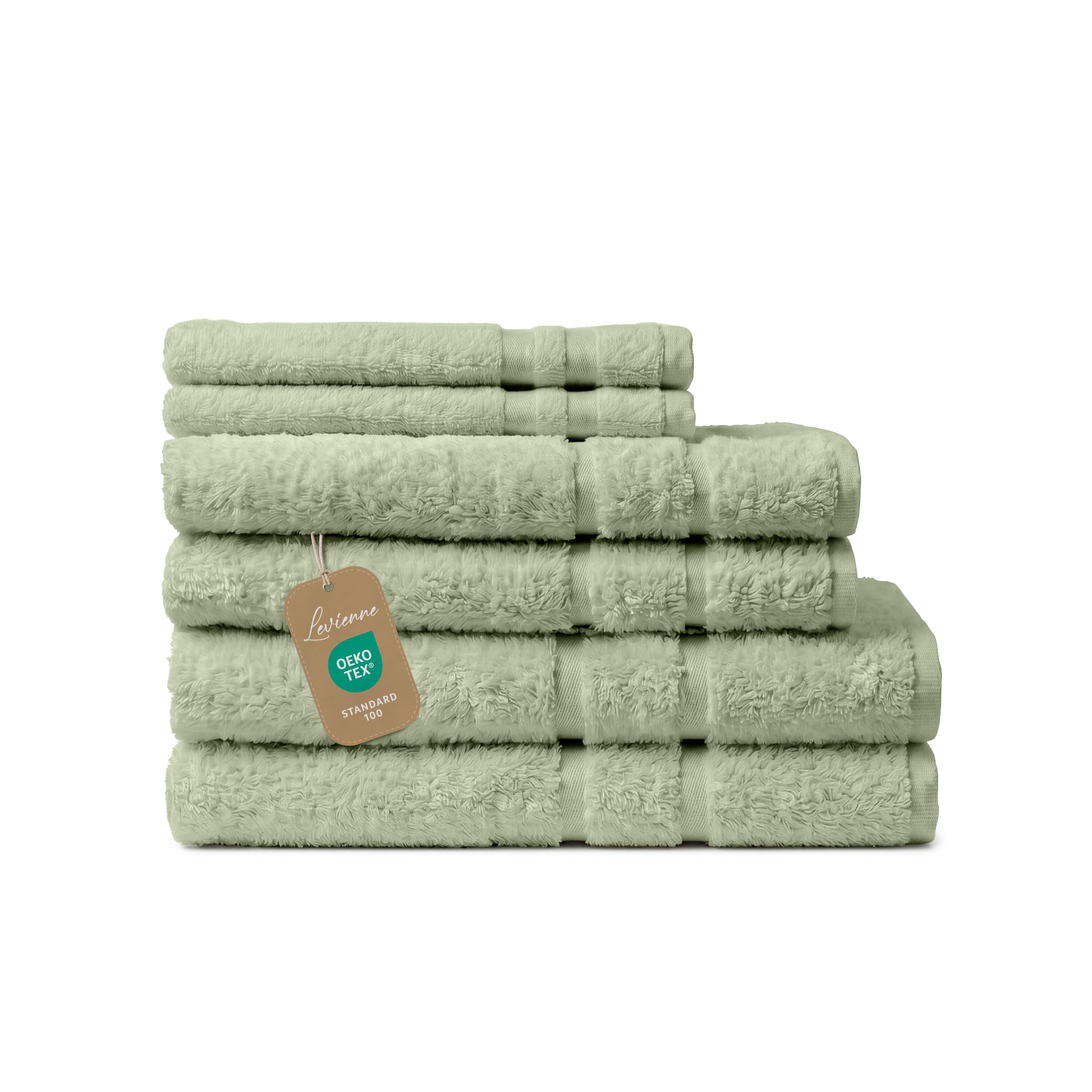 Premium Handtücher 6er Set - 2 Duschtücher 70x140 cm, 2 Handtücher 50x100 cm, 2 Gästetücher 30x50 cm - 100% Baumwolle, sehr weich, saugstark, Geschenk Set (Pastellgrün)