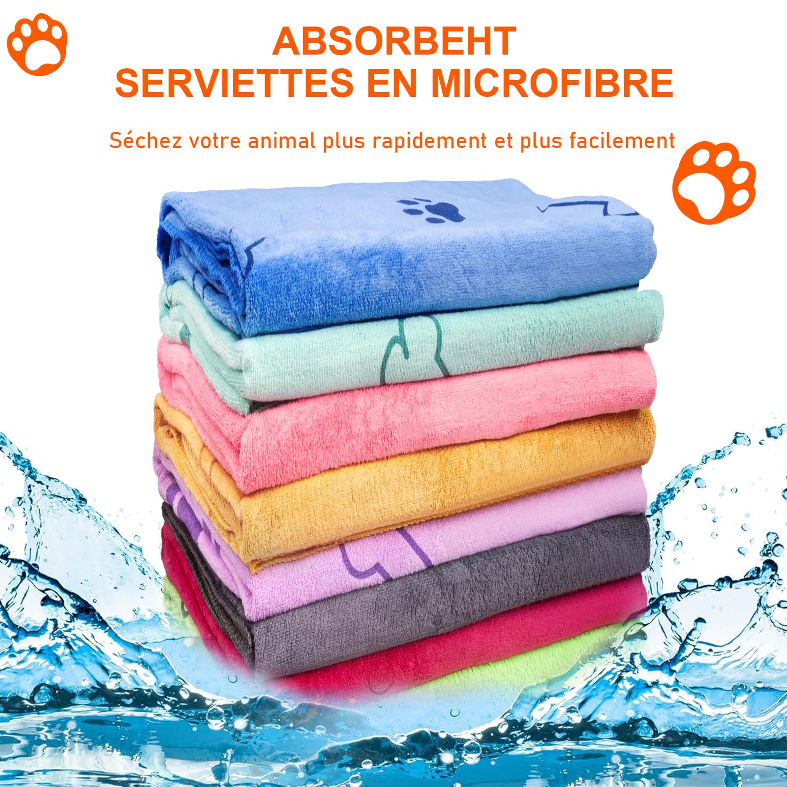 Lot de 8 Serviettes pour Chien en Microfibre 140 x 70 cm | Grandes Serviettes Douces, Super Absorbantes et à Séchage Rapide pour Bain de Chiens, Chats et Animaux de Compagnie