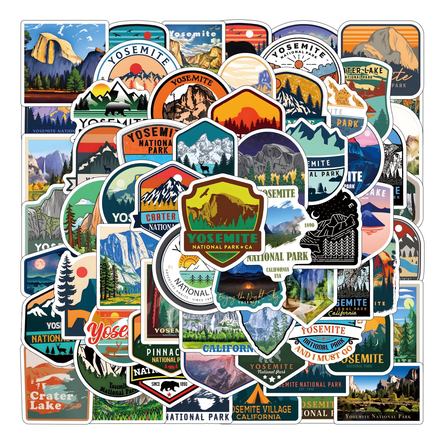 64pcs Yosemite Sticker, California National Park Stickers for Kids Teens Adults, Vinyl Waterproof Stickers for Skateboard Laptop Water Bottle Phone Scrapbook Helmet
