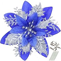 Vista 24 de GREENTIME 12 flores de Pascua artificiales con purpurina de 5.5 pulgadas, tallos de Navidad, con clips, adornos para árbol de Navidad para Campeón