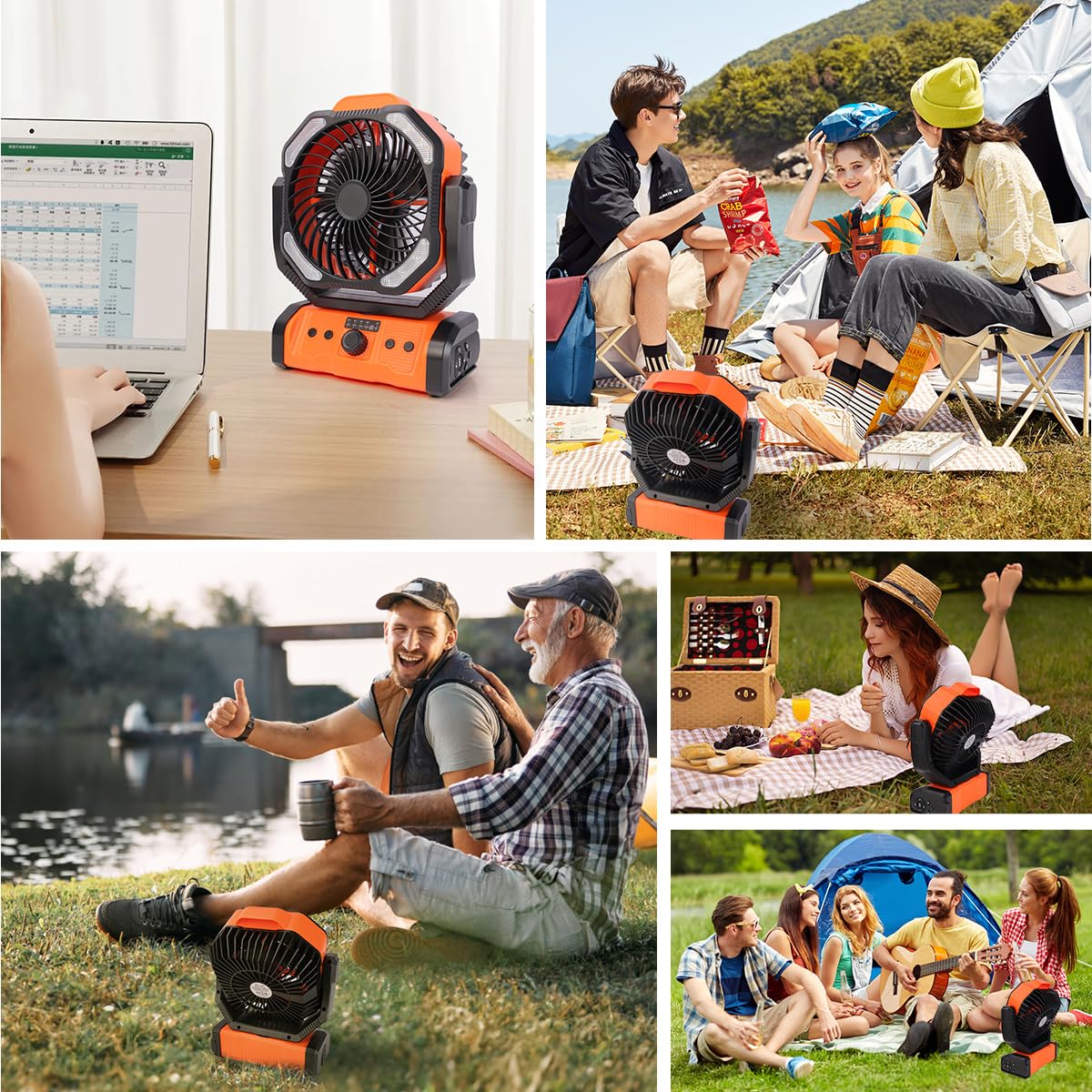 ELZO 20000mAh Camping Ventilator, Wiederaufladbarer Tischventilator USB mit LED Licht & Haken, 270° Drehung, Fernbedienung, Clip Fan für Outdoor Camping