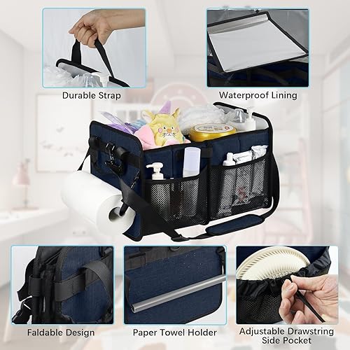 Miniatura 3 de FIROK Organizador plegable para maletero, organizador de pañales para bebé, estación de cambio de pañales con divisor extraíble, organizador de