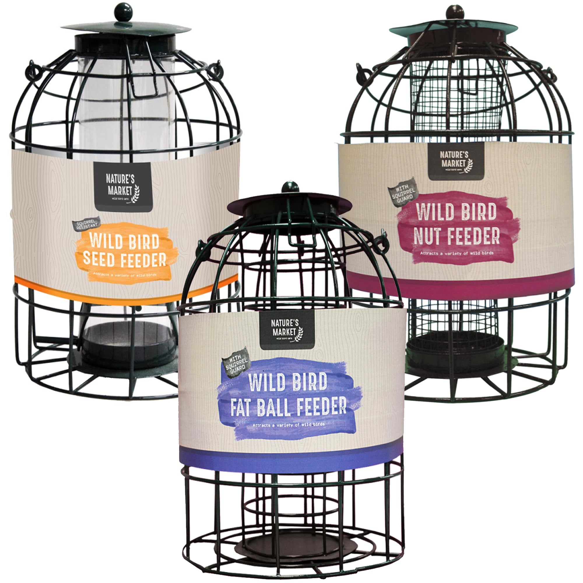 Squirrel & Bird Feeders Fat Ball, Nut & Seed Feeder With Bird Cage Metal Hanging Weather Resistant Safe Guard Wildlife Birds For Outdoor Garden (Seed Feeder)