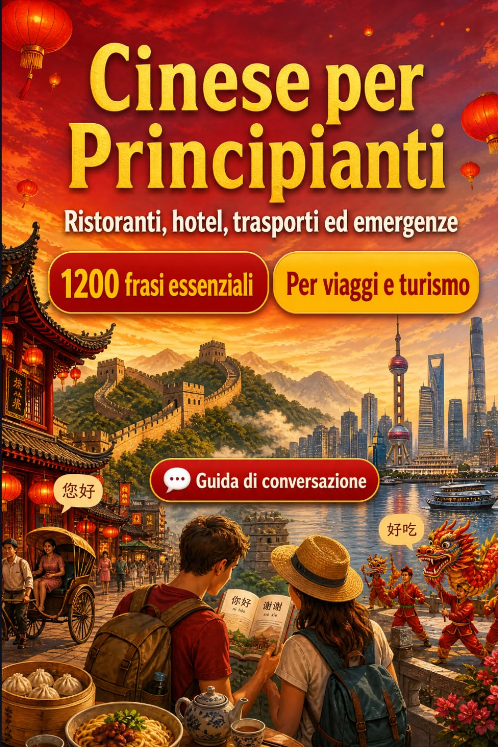 Cinese Per Principianti: 1200 frasi essenziali in Cinese per viaggiare: Guida facile alla pronuncia, conversazioni quotidiane, ristoranti, hotel, trasporti, shopping, emergenze