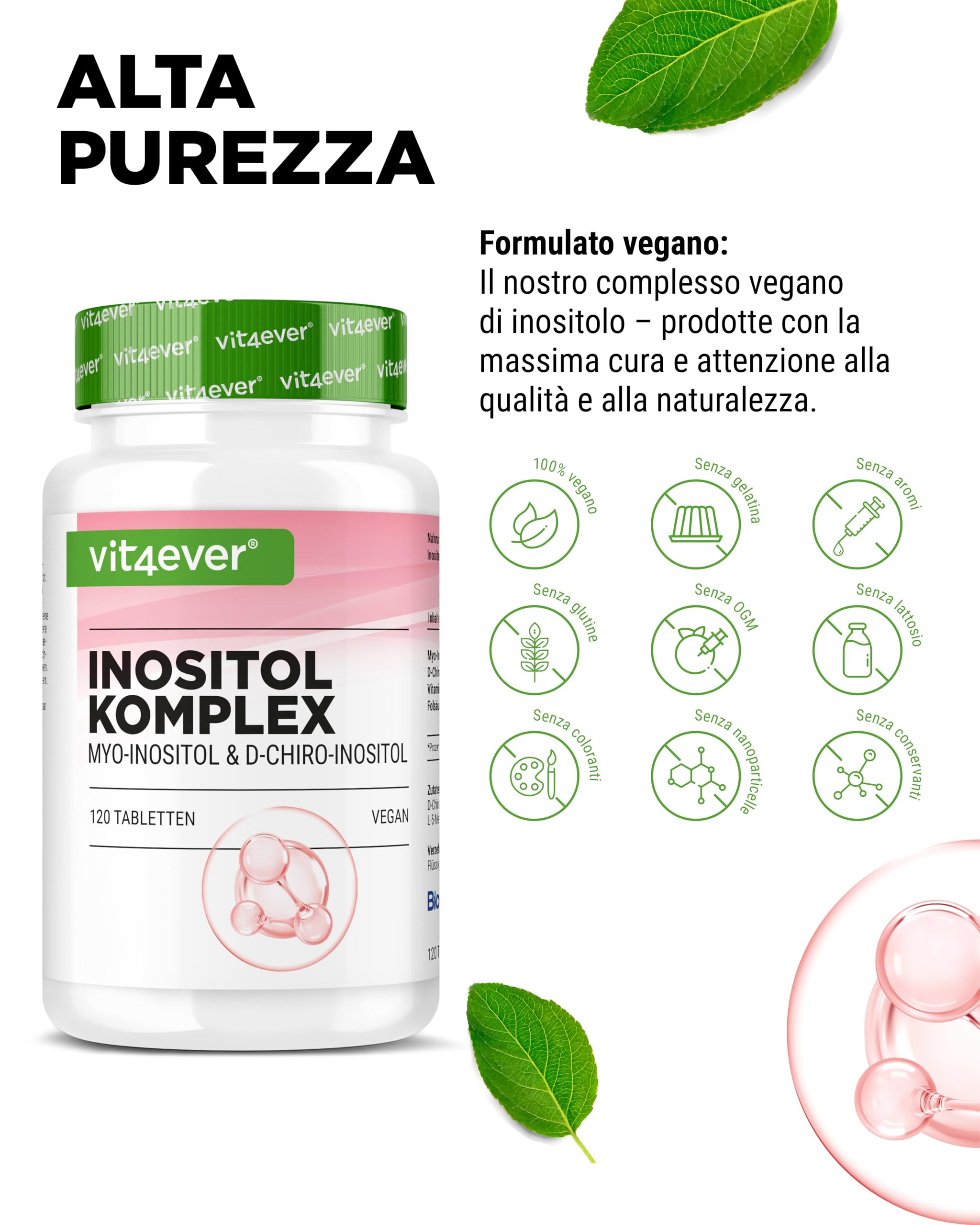 INOSITOL COMPLETO - 2000 mg di Mio & D-Chiro-Inositolo - con Vitamina B6 & Folato - per donne che desiderano avere figli - contribuisce alla normale fertilità & attività ormonale - 120 compresse