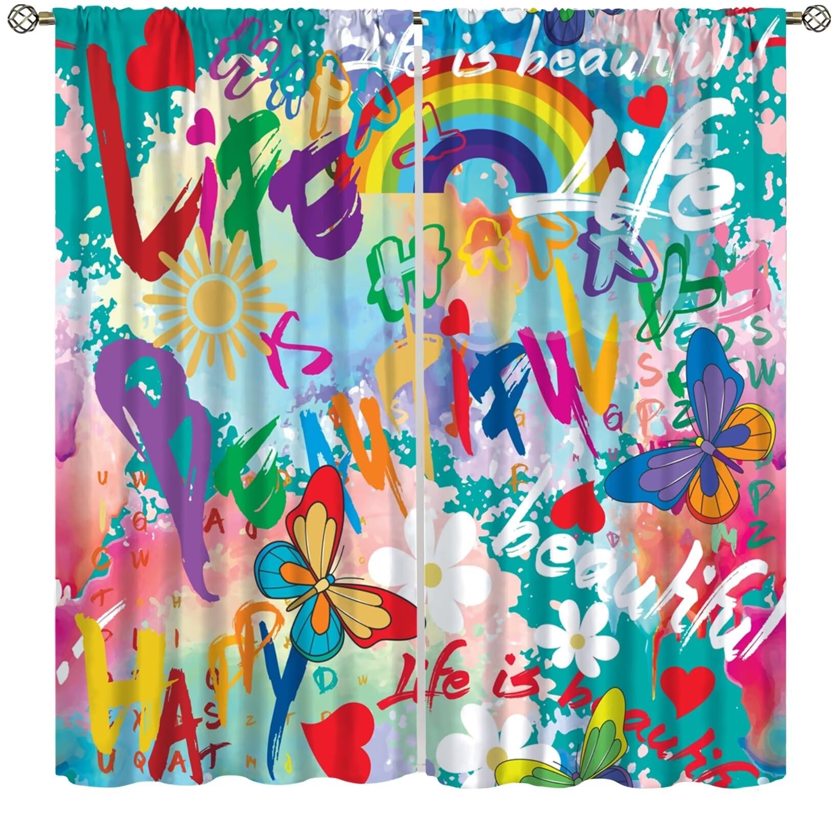 Focusbrite Butterfly Curtains,Colorful Dream Butterfly Modern Home Decorative Curtains for Boys Girls Lovers Bedroom Living Room Set 2 Panels,42x45