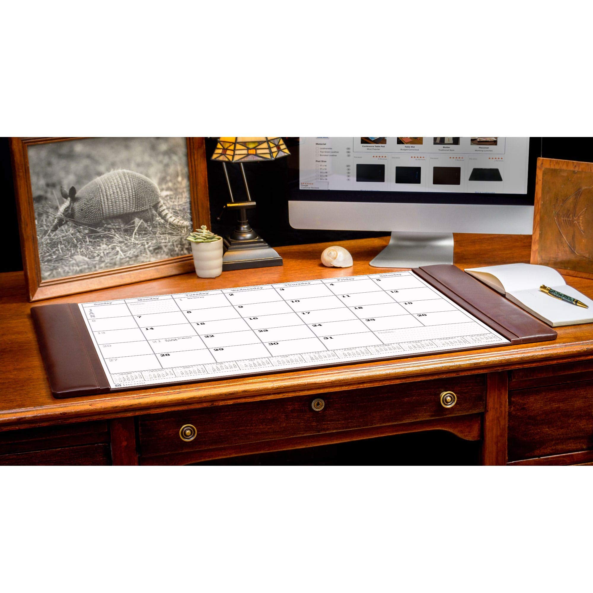 Dacasso Leather Calendar Desk Pads Kalenderblock, Hochwertiges genarbtes Leder, Schokobraun, 34x20