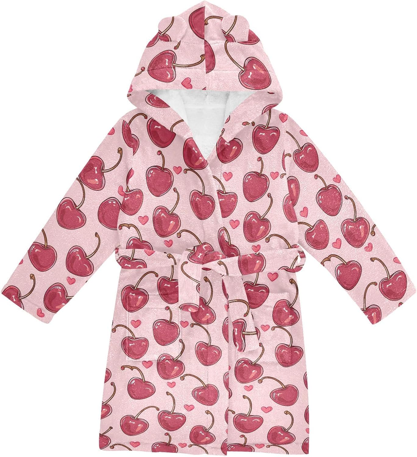 senya Cherries in The Form Of Hearts Toddler Hooded Bathrobe Kids Soft Plush Bath Towel Robes for Boys Girls 2-12 Years