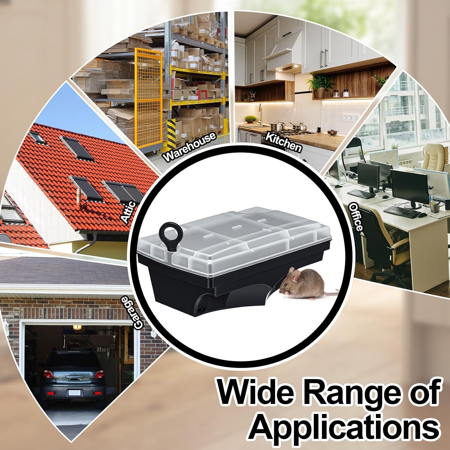 6 Pack Rat Bait Stations with Key Reusable Mouse Stations Mice Blocks Heavy Duty Boxes for Outdoor Rodents Mice Blocks, Bait Not Included (Transparent Lid,Black)