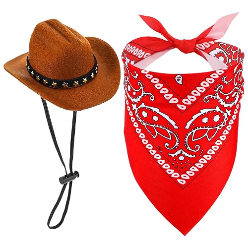 WLLHYF Pet Cowboy Costume Dog Halloween Costumes Pet Mini Cowboy Hat Bandana Scarf West Accessories for Small Medium Large Dogs Cat Daily Wearing Holiday Halloween Festival Party Decoration