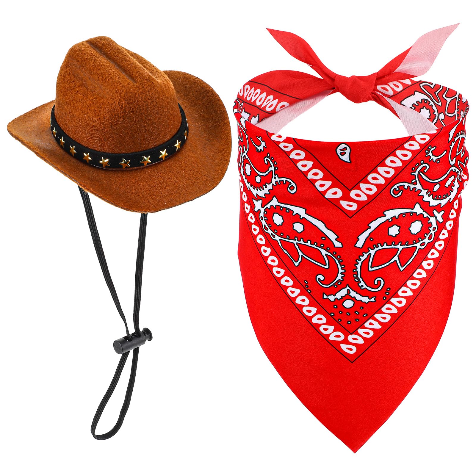Wodison Set di costume da cowboy per cani e gatti, cosplay, cappello da cowboy, bandana, sciarpa, sceriffo, distintivo, hippie, accessorio per cosplay, per cuccioli, gatti, animali domestici
