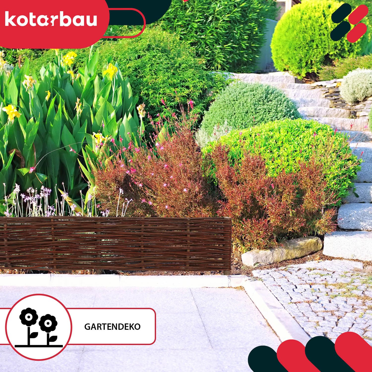 KOTARBAU® 5er Set Beeteinfassung - 100 x 20 cm - Weidezaun - Beetumrandung aus Weide - Beet Zaun - Mini Steckzaun - Abgrenzung für Blumen- & Kräuterbeet - Garten Deko - Weide - Braun