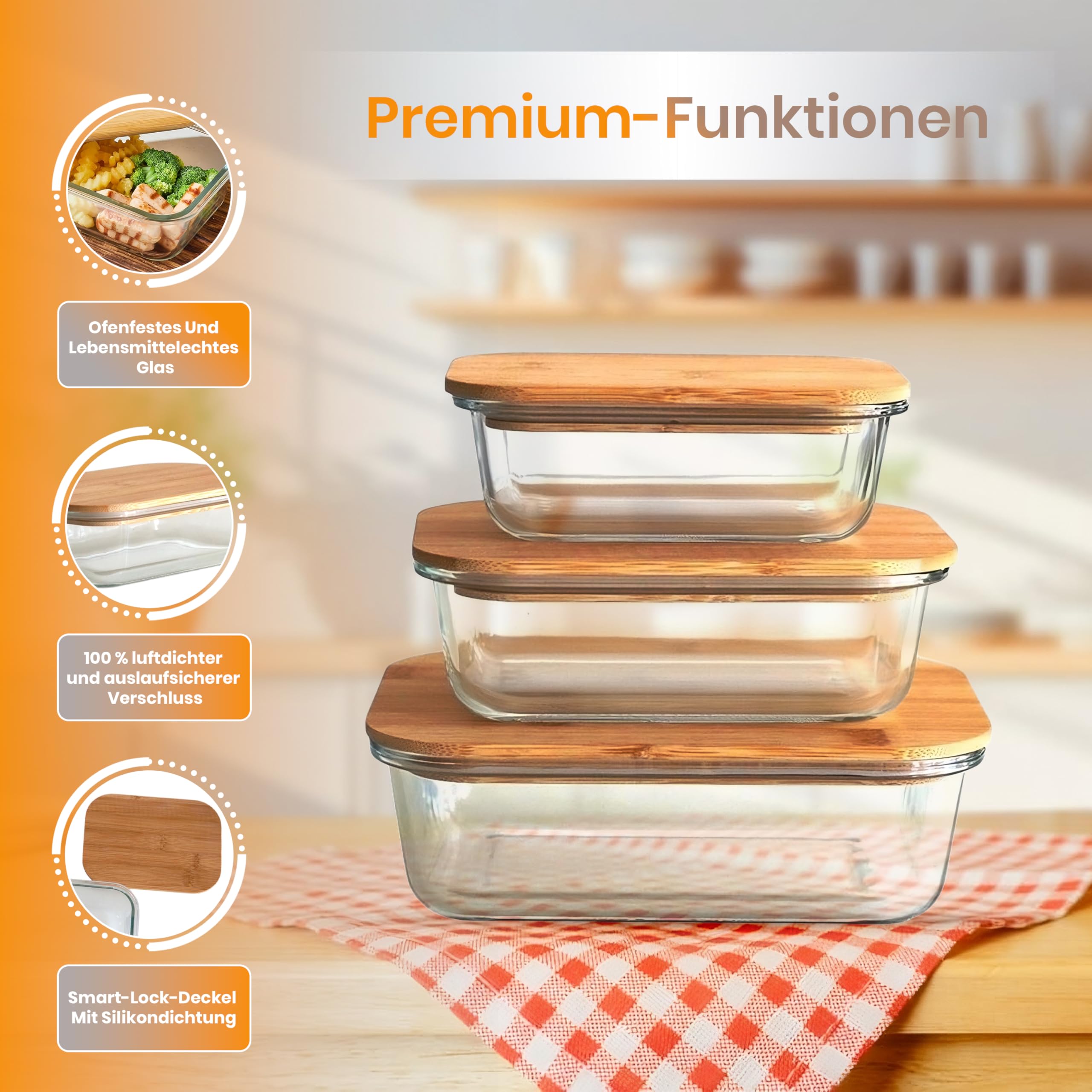 PZASupply Meal Prep Glas Lebensmittel Frischhaltedosen 3er Set