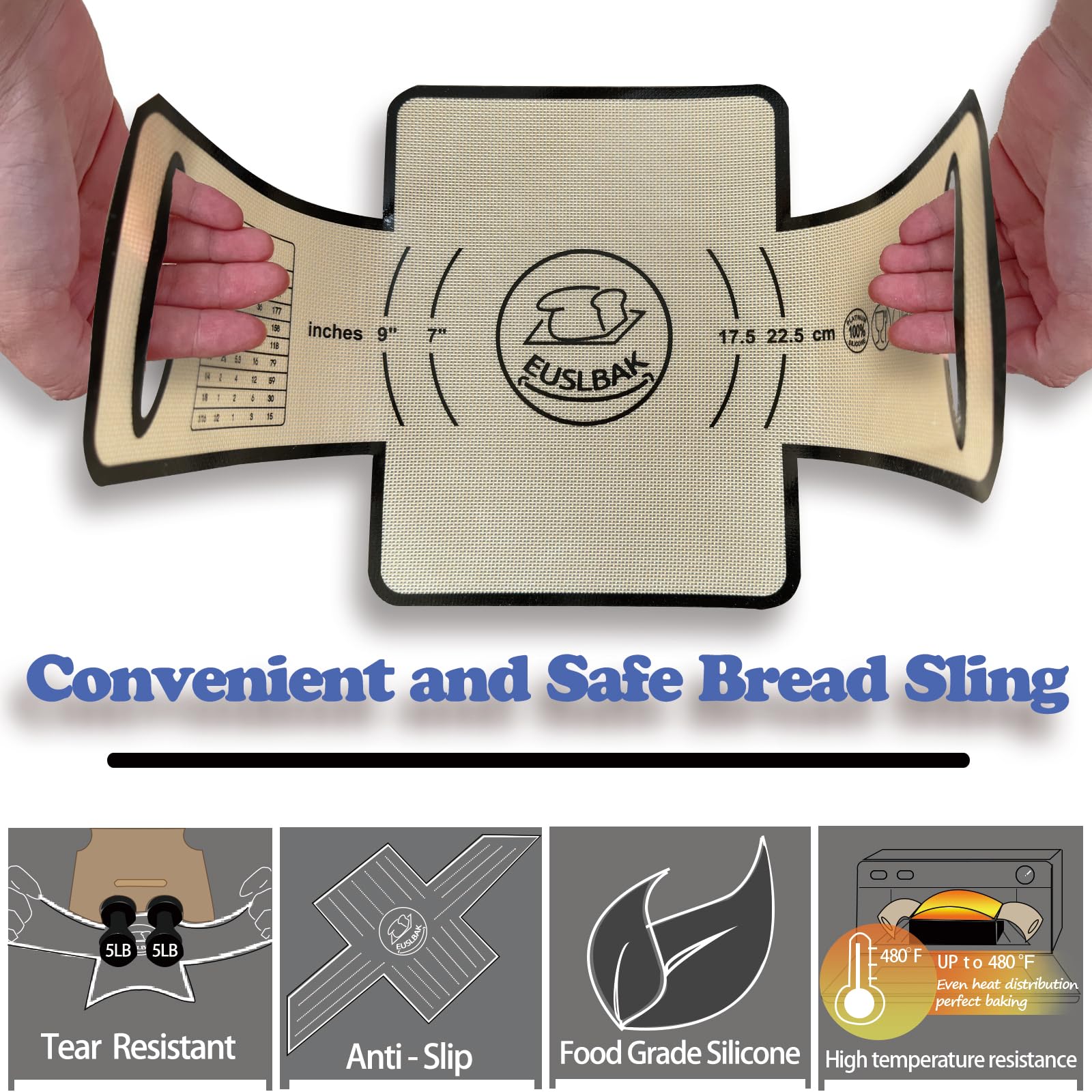 Molde de silicona reutilizable para pan de 10 x 5, 9 x 5, 9.5 x 5, 9.5 x 5 o 1.5 libras, con asas y brazos extendidos, 8.5 pulgadas, antiadherente y fácil de limpiar, seguro para alimentos