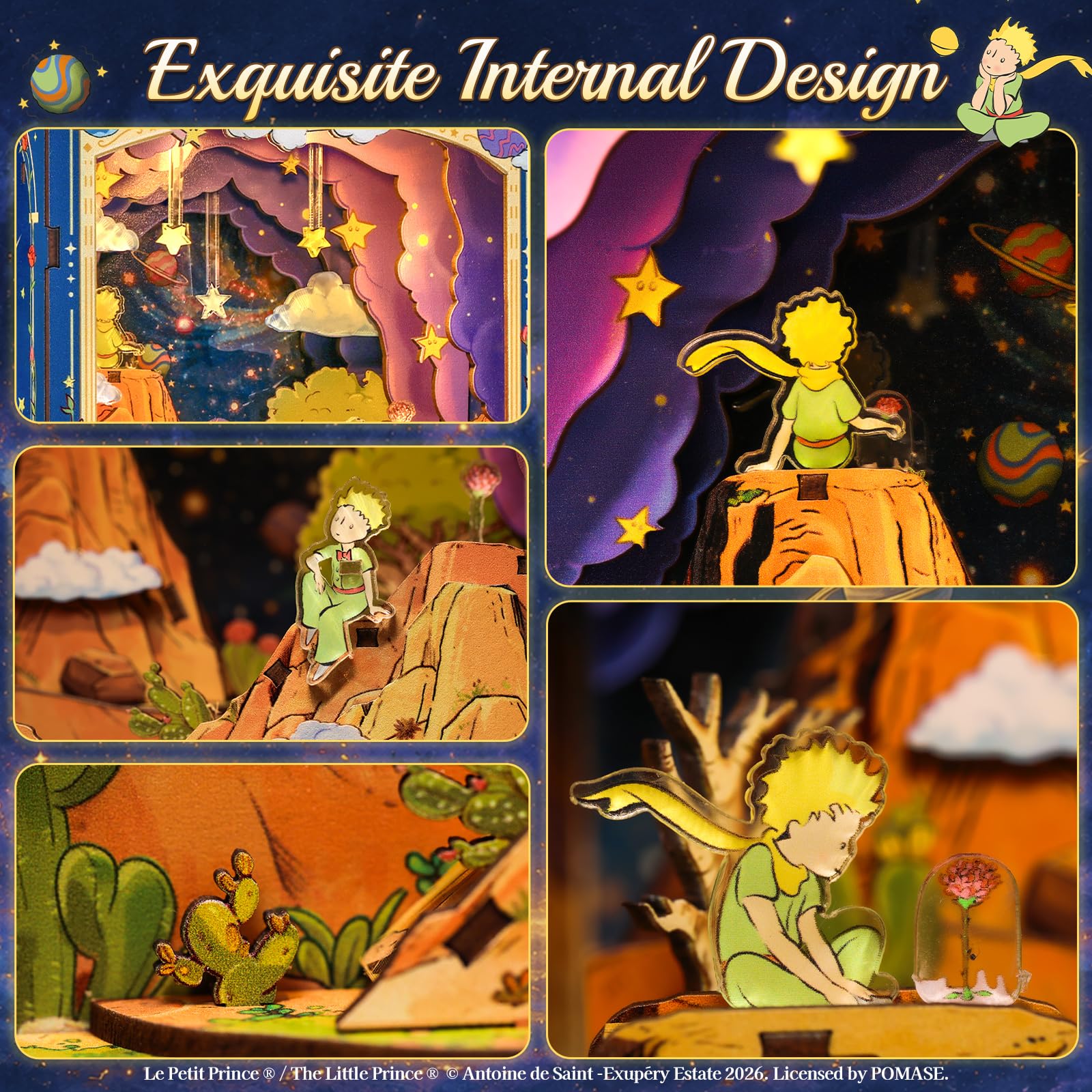 CUTEBEE Book Nook – El Principito Planeta & Rosa Maqueta 3D Madera