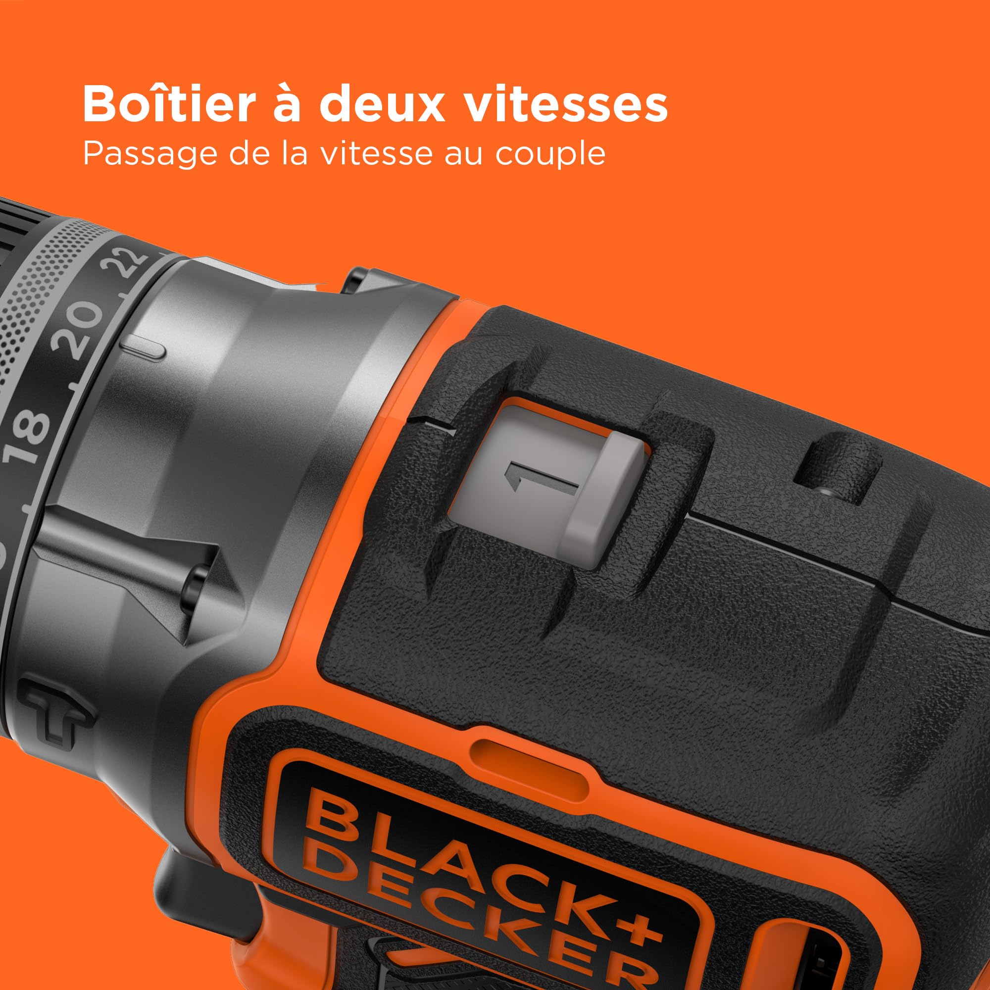 BLACK+DECKER Marteau perforateur sans fil 18V sans balais à 2 vitesses, 28,000 BPM, 52Nm de couple, livré avec 2 batteries de 1.5Ah, chargeur et Kitbox, BL188KB-QW