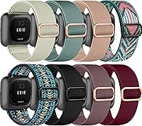 Vista 18 de Paquete de 8 bandas elásticas compatibles con Fitbit Versa 2/Lite/SE para mujeres y hombres, correa trenzada de nailon elástico ajustable Solo Loop