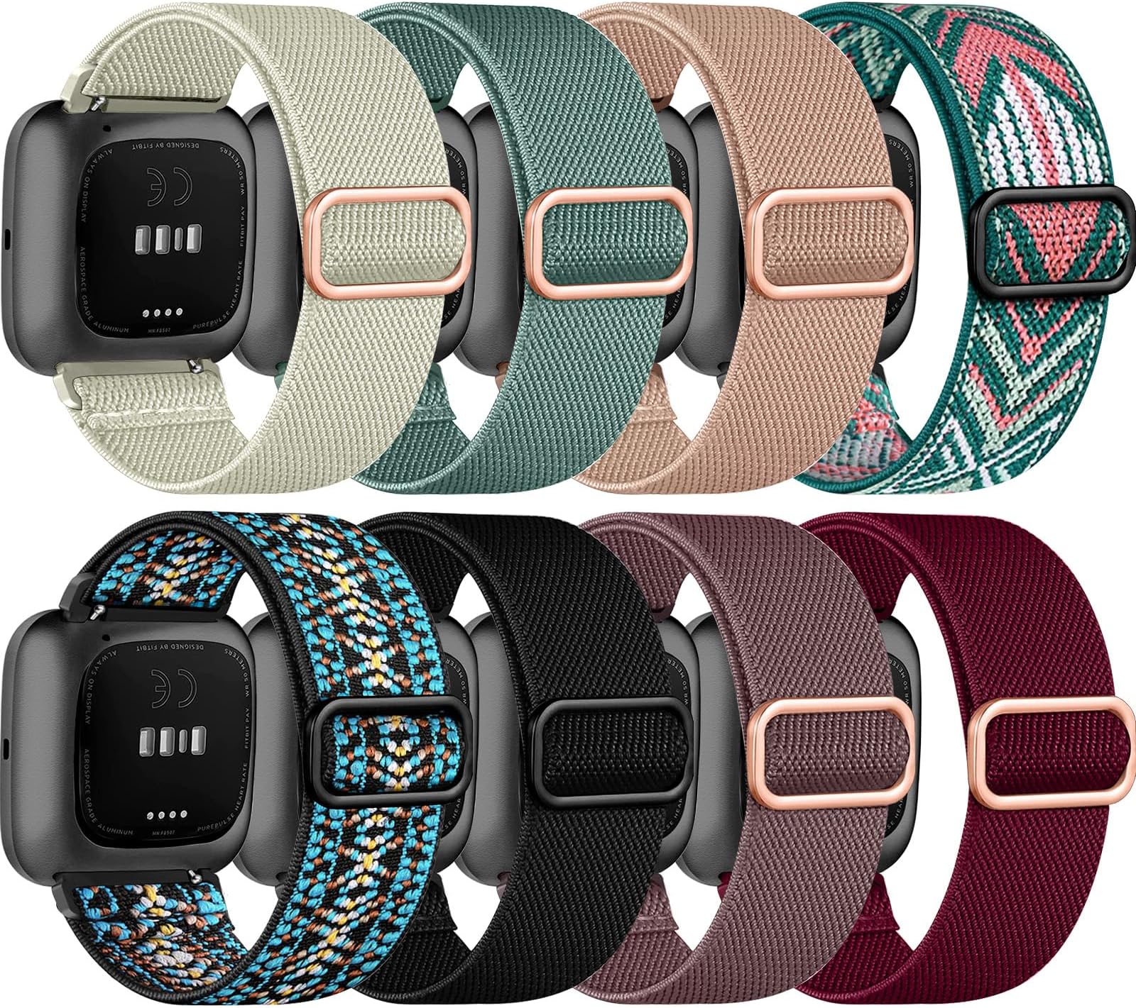 8 Pack Elastic Bands Compatible with Fitbit Versa 2/Versa for Women Men, Adjustable Nylon Braided Strap Solo Loop Sport Replacement Wristband
