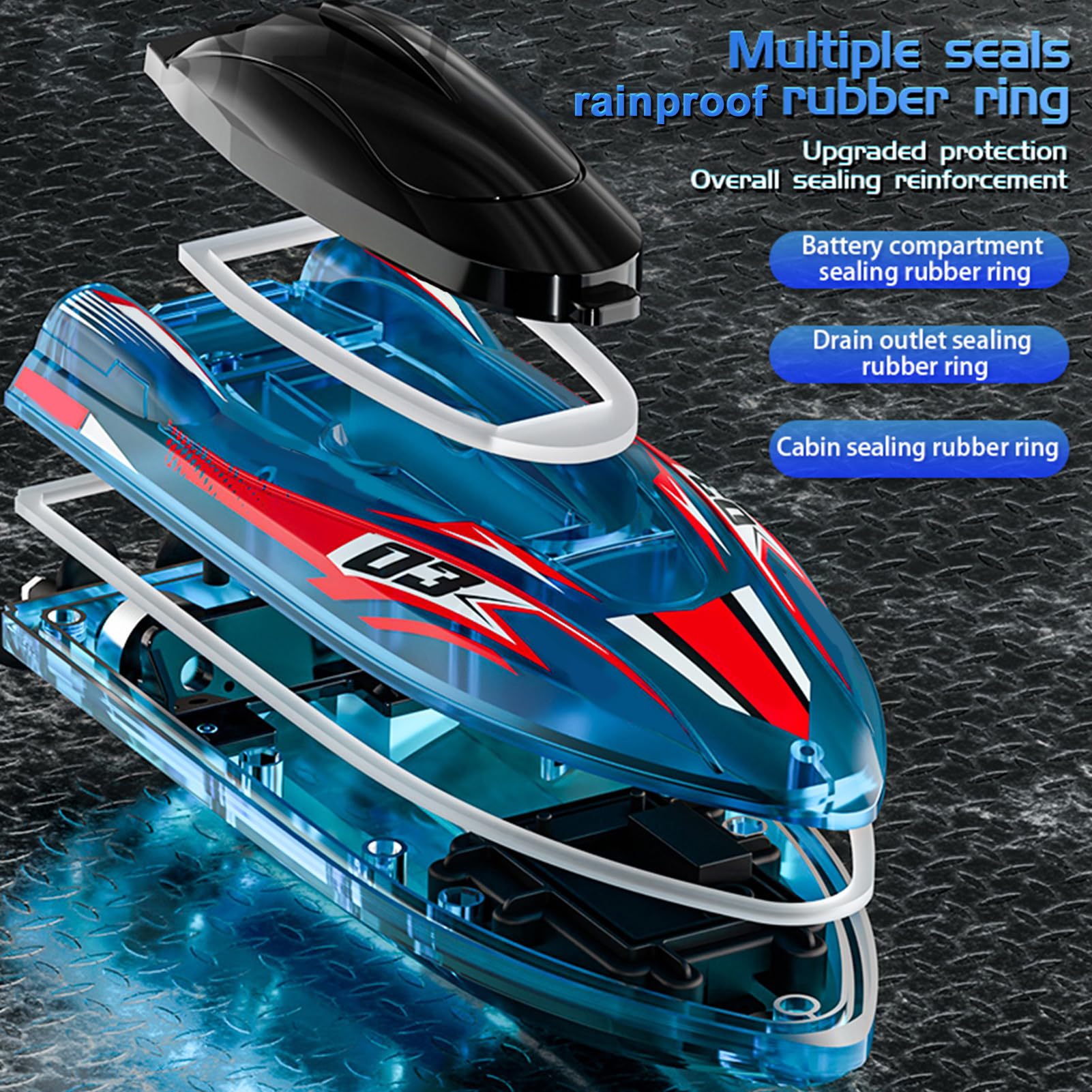 Dilwe Lancha Teledirigida, Lancha RC de Alta Velocidad con Motores sin Escobillas Duales, Rotación de 360°, Nivelación Automática y Luces LED para Lago. (Blue)