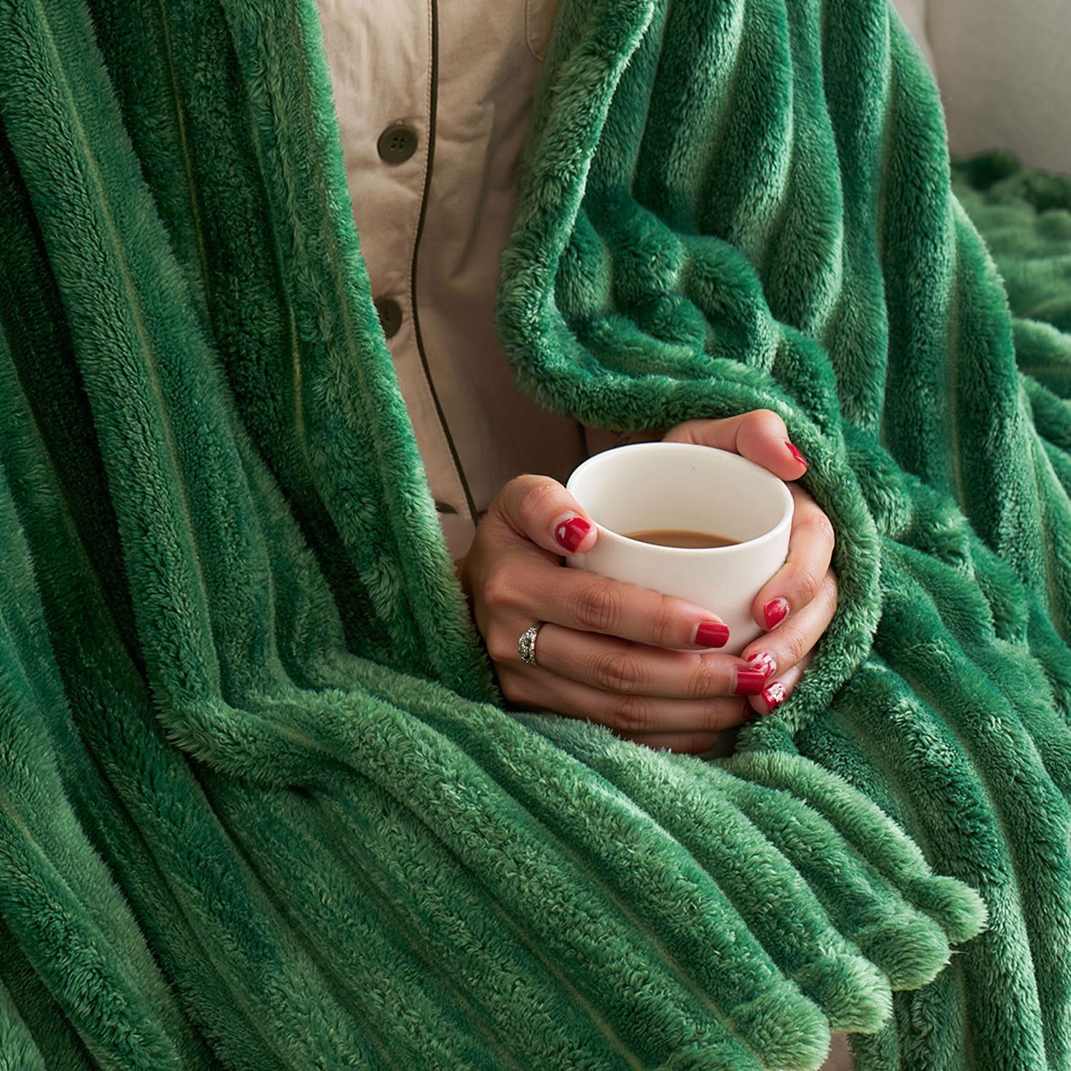 Coperta Pile Matrimoniale 150x200cm | Velluto Morbido Per Divano E Letto | Verde Chiaro - Foto 10