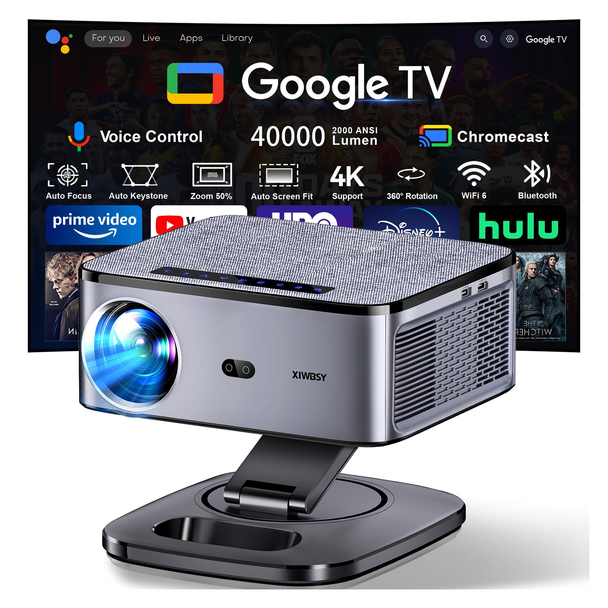 Google TV Smart Projector with WiFi and Bluetooth, 2000 ANSI Projector 4K