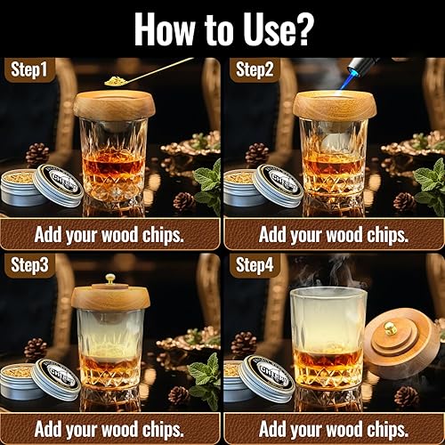 Miniatura 4 de Kit de ahumador de whisky de 22 piezas con antorcha e infusor de alcohol, 12 sabores de virutas de madera para bebidas, regalos para hombres, papá,