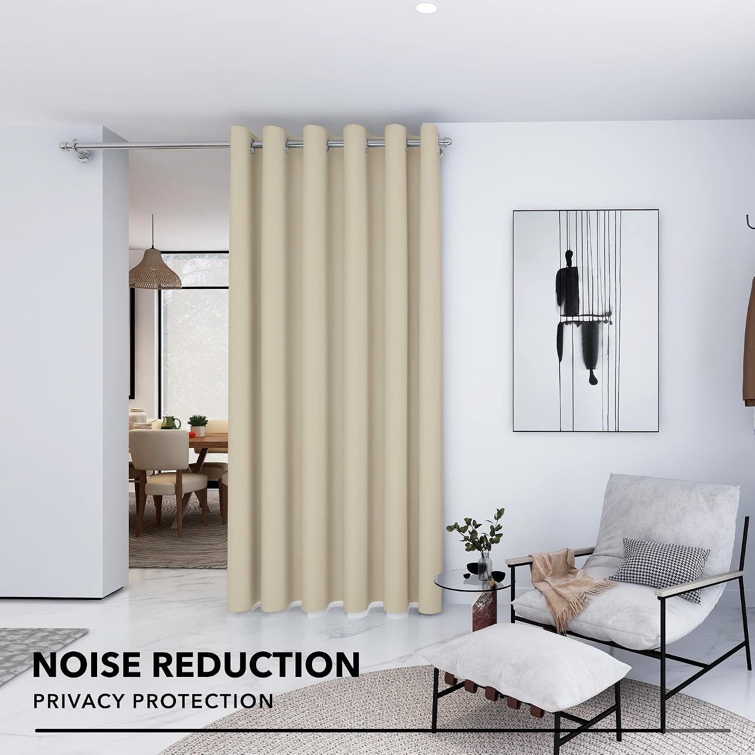Hоt Dеаlѕ Deconovo Room Dividers (10ft Wide x 8ft Tall, 1 Panel, Beige) Blackout Curtins for Bedroom, Light Blocking Panels, Thermal Curtain Drapes for Living Room, Studio, Shared Bedroom, Grommet Top