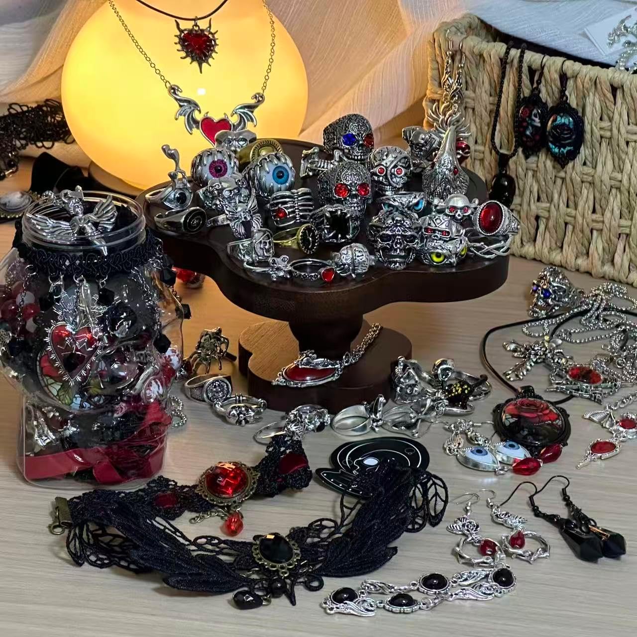 Mystery Jewelry Jar for Women, Gothic Witchy Jewelry Gift Set(Goth Boho Mixed Punk Everyday Necklaces,Earrings, Rings,Bracelets/Bangles),Valentines Day Gifts,Unique Alternative Fashion Romantic Present for Her