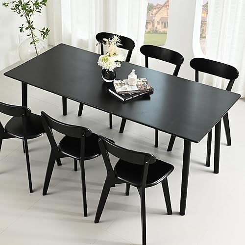 DELAVIN Mesa de Comedor Grande de Madera Maciza de 70.8" para 6-8 Personas, Mesa de Cocina Rectangular de Roble Estilo Moderno de Mediados de Siglo,