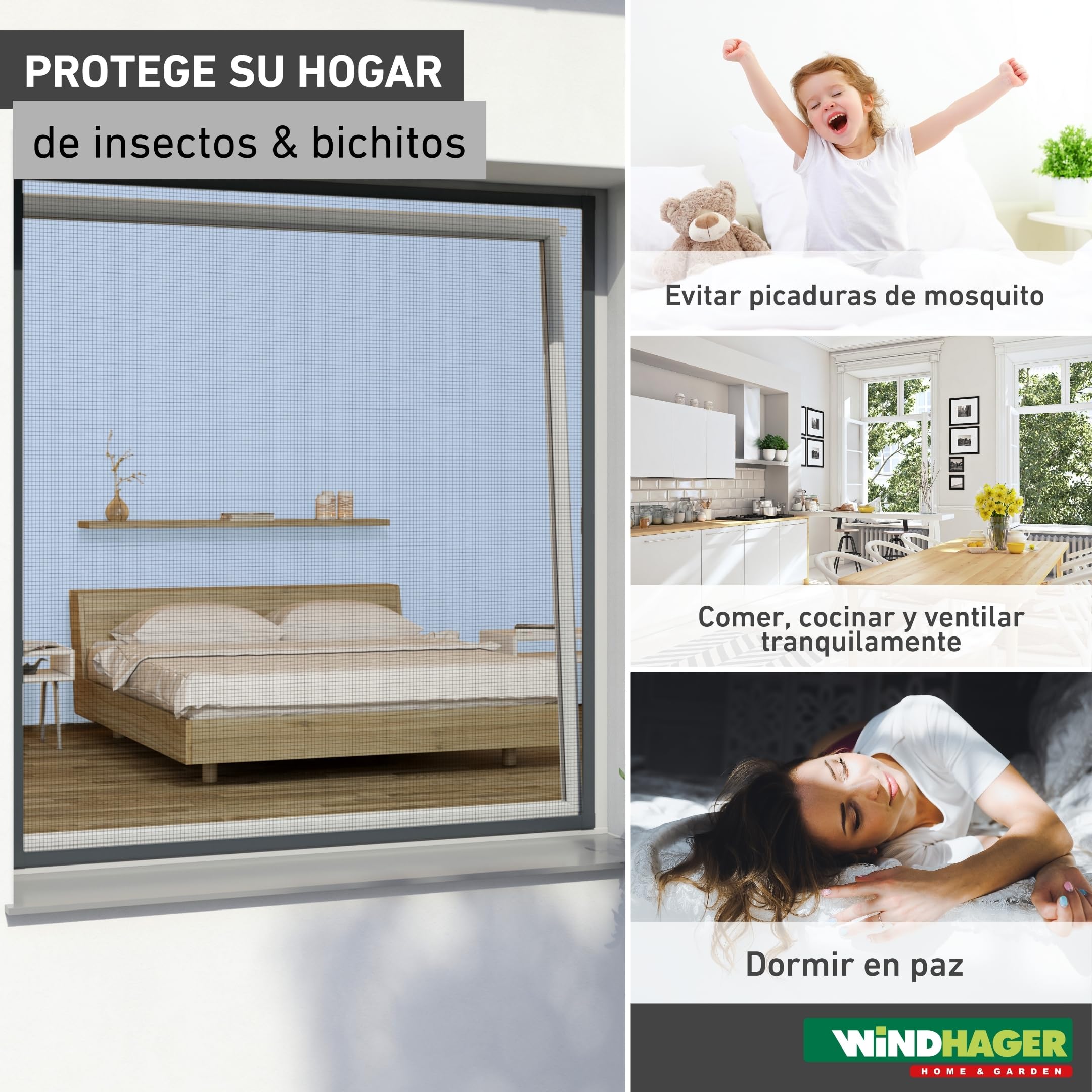 Windhager Mosquitera Marco tensor Expert, mosquitera Marco de aluminio para ventanas 100 cm x 120 cm, antracita, 04337