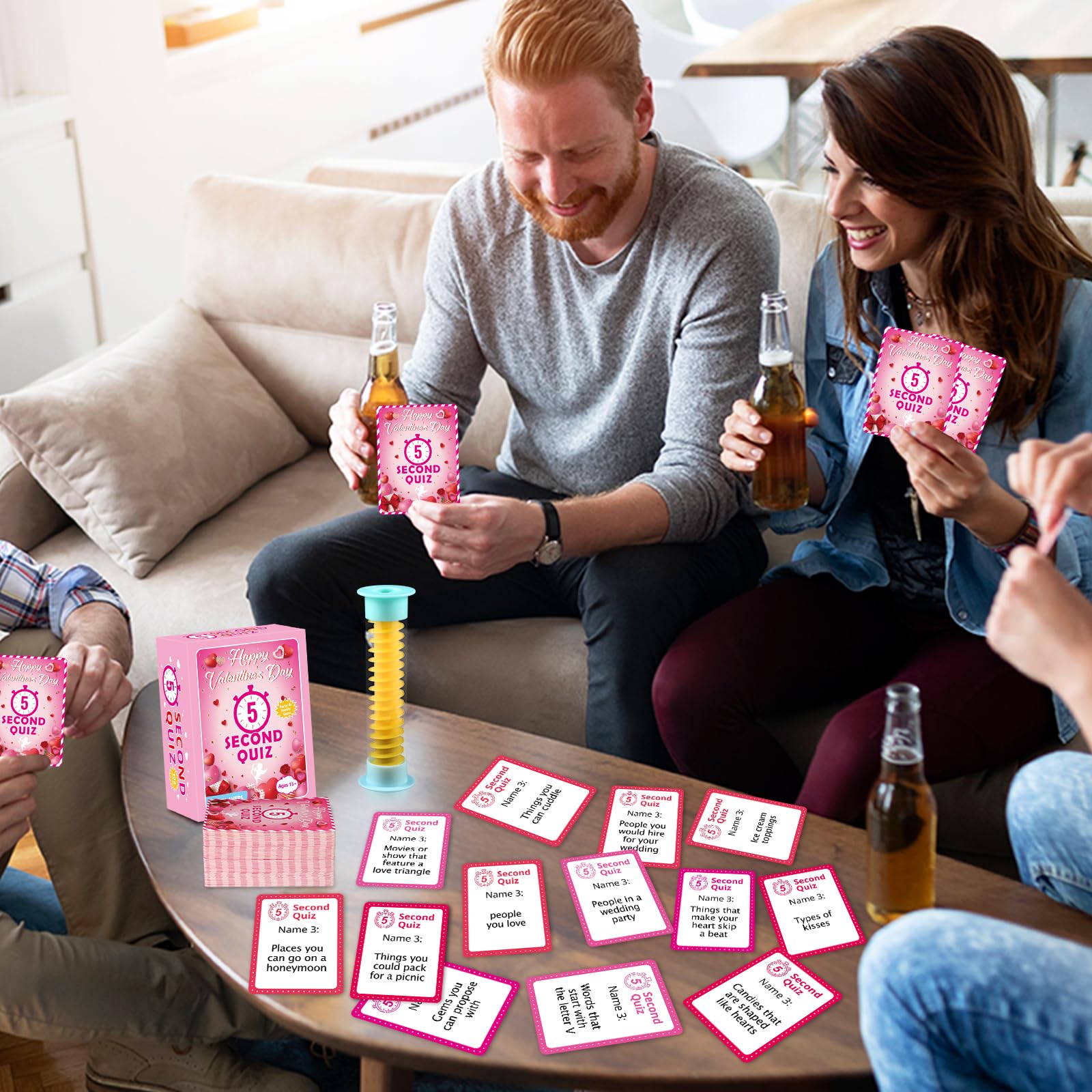 Valentine 5 Second Game 108 Valentines Day Simple Question Cards 5 Second Hourglass Valentine Question Card Games for Adults Family Party Galentine Night Travel Game Think Fast and Shout Answers